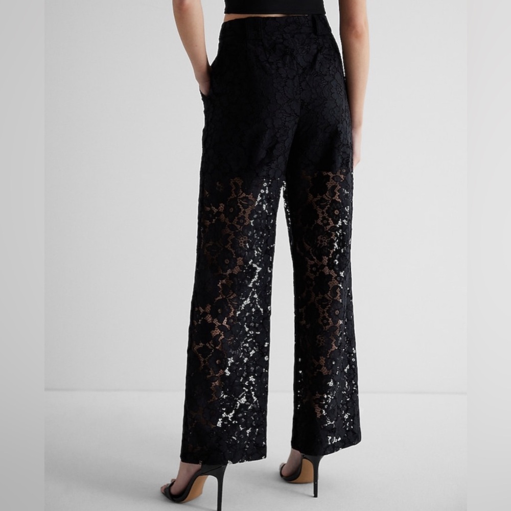 Express Black Lace Wide-Leg Trousers - Picture 2 of 9